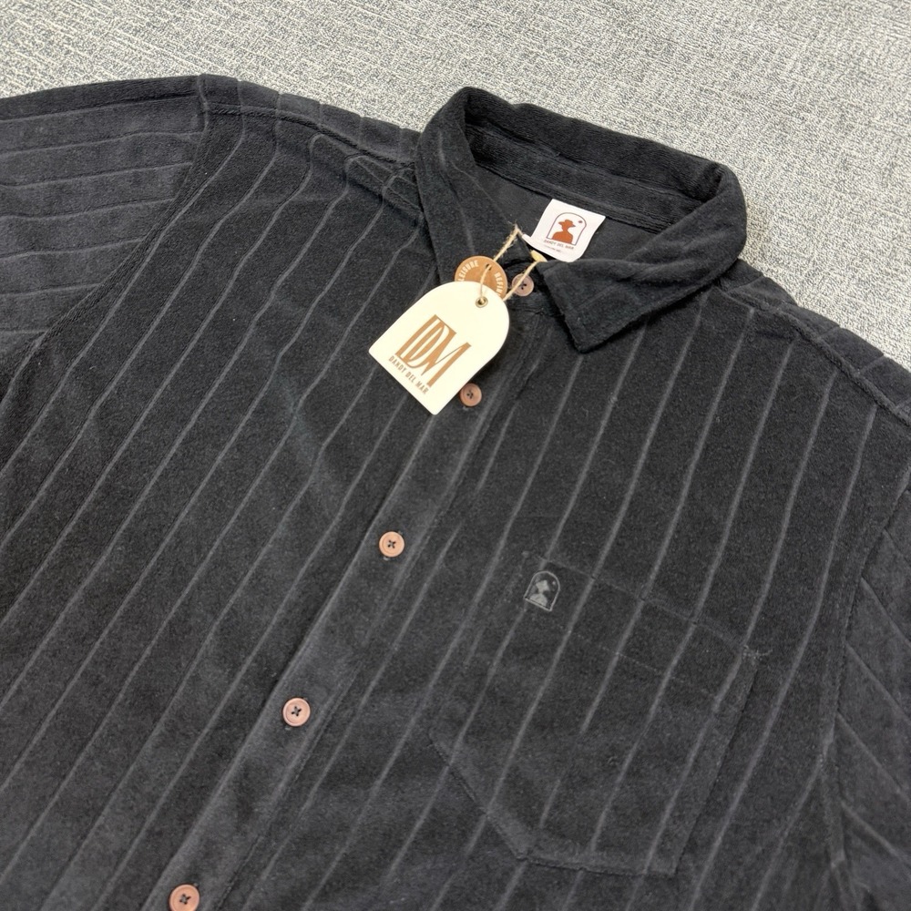 Dandy Del Mar Shirt Mens 3XL Black Short‎ Sleeve Button Velvet Like NWT